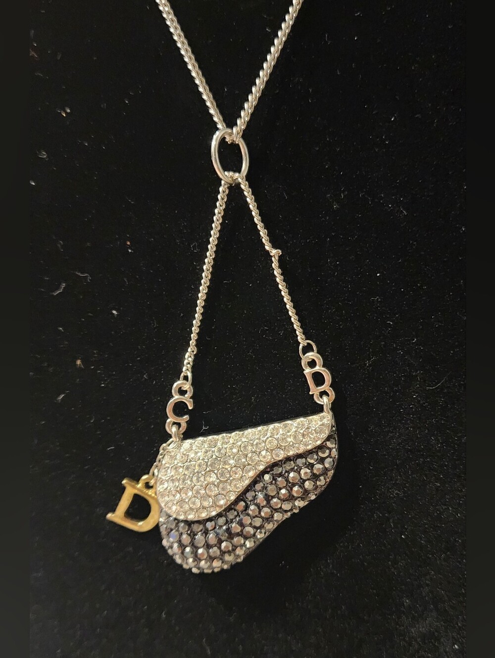 Crystal Pave Purse Pendant Necklace - Silver Tone